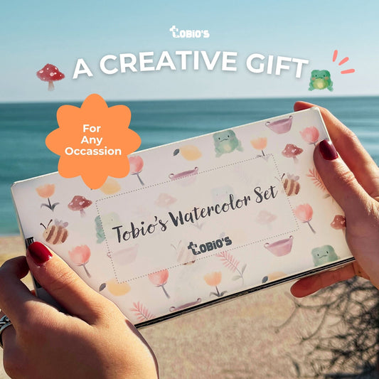 Tobio's Watercolor Set held up as a creative gift