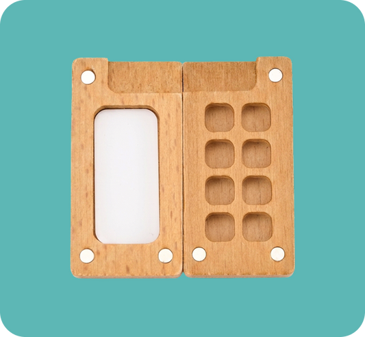 The Tobio's walnut wood watercolor palette, open