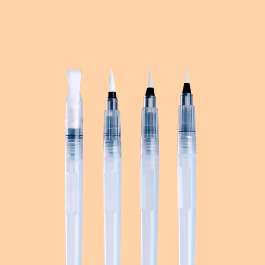 Tobio's water brush set showing four refillable brushes with clear water-filled handles