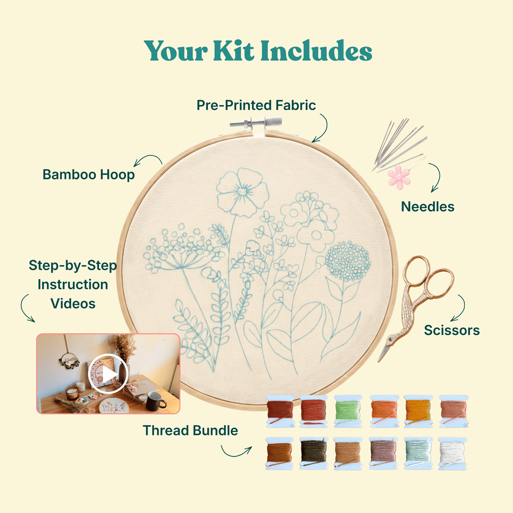 Susurros de flores silvestres - Kit de bordado