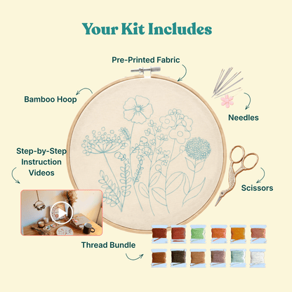Susurros de flores silvestres - Kit de bordado