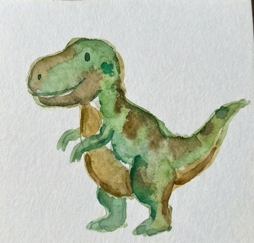 Watercolor illustration of a dinosaur on a white background