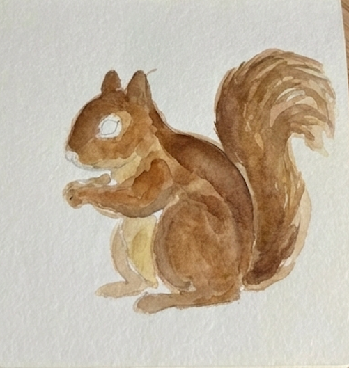 Watercolor painting of a squirrel on textured paper