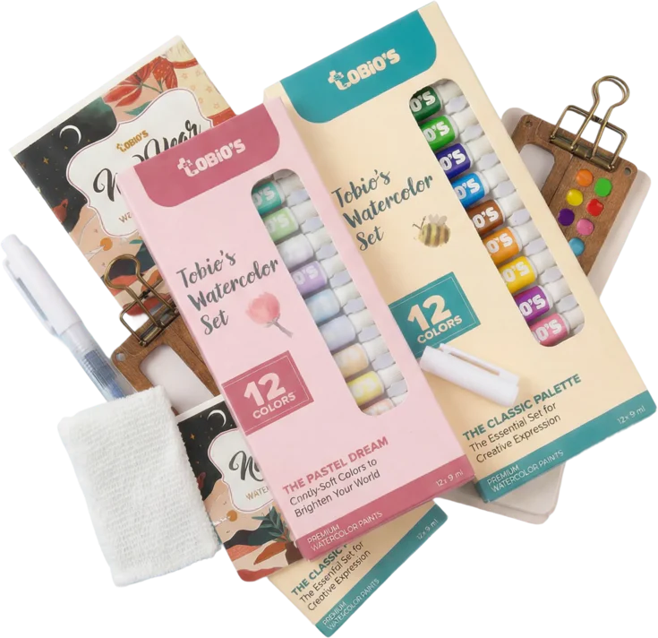 Kit Aquarelle De Poche TOBIOS - Ensemble De Peinture Voyage Avec Palette, Pinceau Et Carnet De Croquis