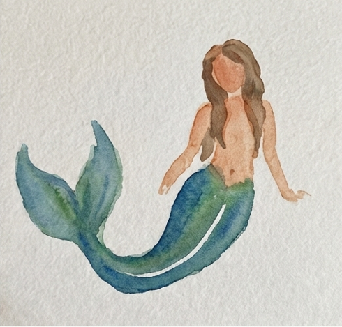 Watercolor illustration of a mermaid on textured paper