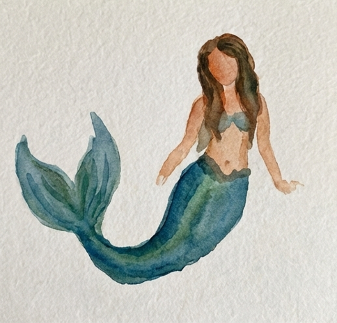 Watercolor illustration of a mermaid on textured paper