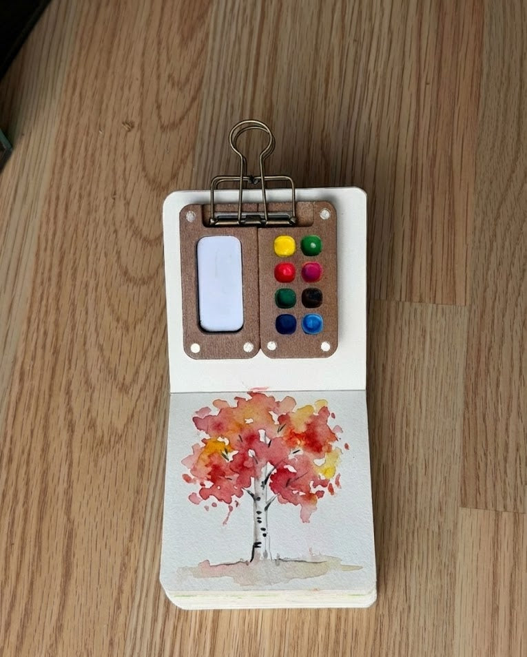 Tobio’s Kits aspen tree watercolor painting, painted in a small watercolor sketchbook with soft washes and simple details.