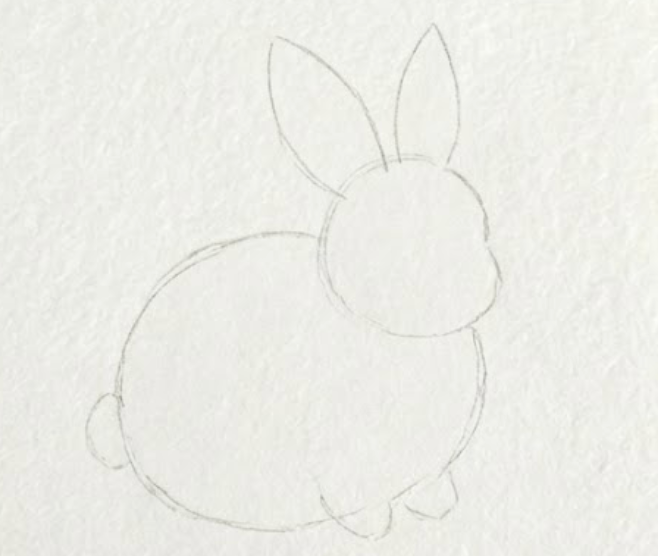 Light pencil sketch of a rabbit for a beginner bunny watercolor painting tutorial.