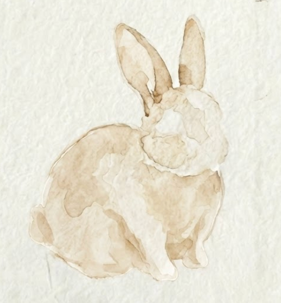 Soft buff titanium first wash applied to a loose style bunny watercolor painting.