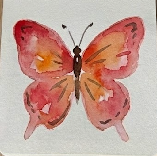 Completed loose style butterfly watercolor painting with expressive wing details.