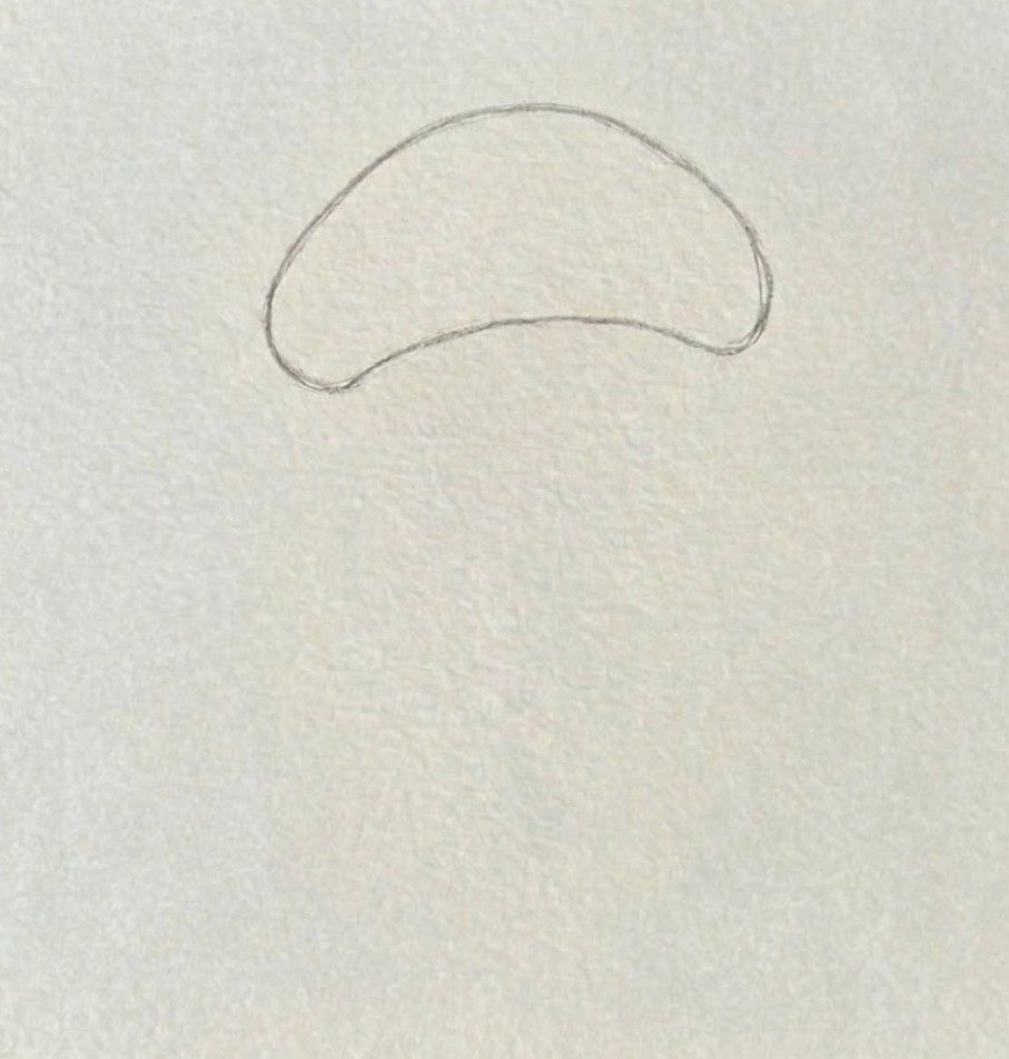 A minimalist jellyfish watercolor painting beginning with a faint, hand-drawn pencil sketch of a rounded bell on professional 140lb cold press paper.
