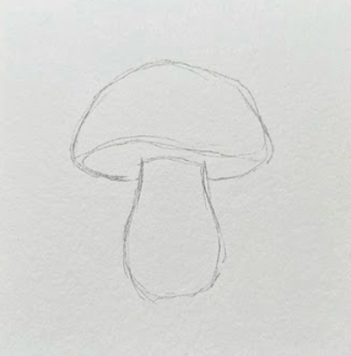 A pencil drawing of a mushroom on a white page
