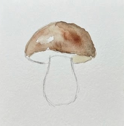 Half done mushroom watercolor painting