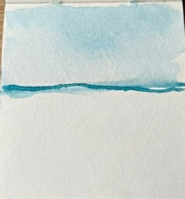 Watercolor painting of a blue wave on textured paper