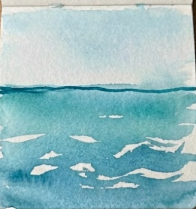 Watercolor painting of a waves with blue and white tones