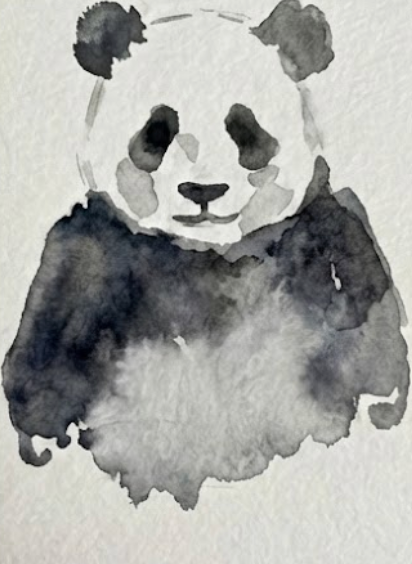 Watercolor painting of a panda bear on a textured white background