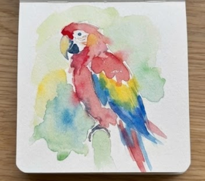 Watercolor painting of a parrot on a white background