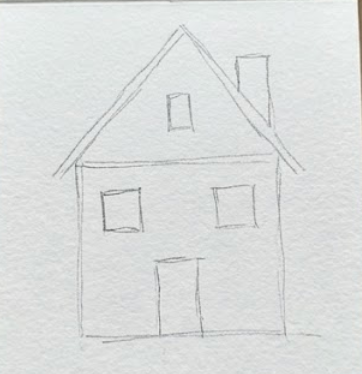 Simple line drawing of a house on a white background