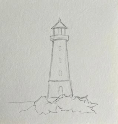 Sketch of a lighthouse on a light gray background