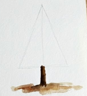 Simplified line drawing of a pine tree on a white background