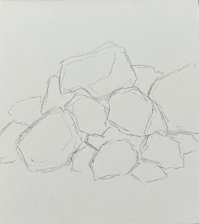 Pencil drawing of rocks on a white background