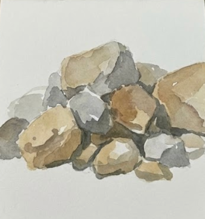 watercolor painting of rocks on a white background
