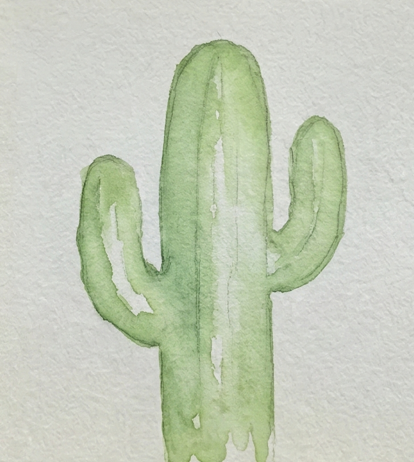 Light Sap Green base wash applied to the cactus watercolor painting outline.