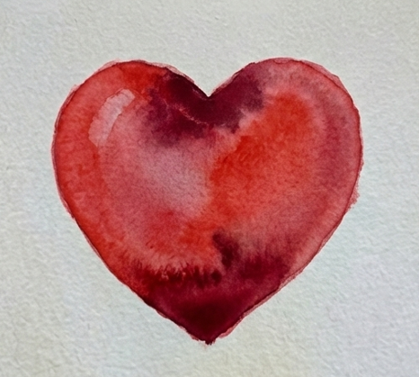 Step 3 demonstrating wet-on-wet technique by dropping deep Alizarin Crimson into the damp edges and top divot, allowing the darker red to bleed into the lighter center.