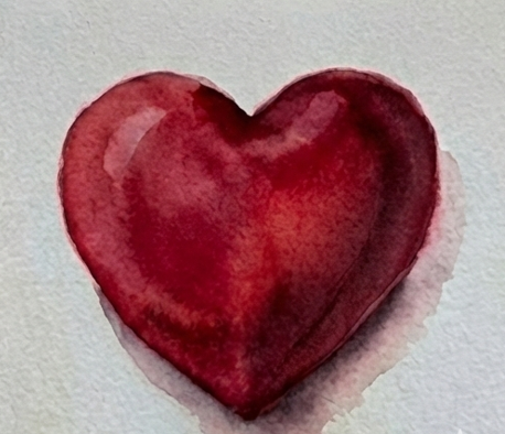 Final step completing the 3D effect with a deep brownish-red shadow on the bottom right curve and a soft, diluted cast shadow underneath to ground the image.
