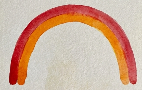 Step 2 adding a vibrant orange band immediately underneath the red arch, allowing the edges to slightly touch.