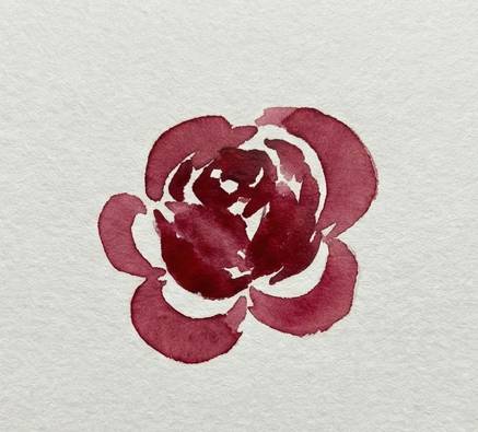 Step 2 shows larger, loose C-shaped petal strokes added around the center, leaving white negative space to define the form.