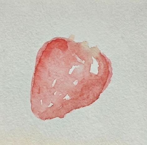 Step 2 applying a juicy wash of Cadmium Red over the berry, intentionally leaving small white gaps and lifting paint to create natural highlights.