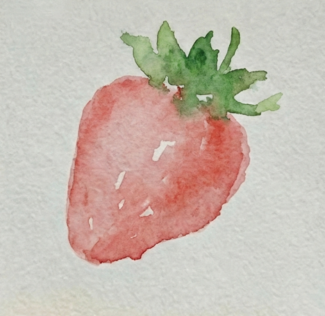 Step 3 adding the leafy crown with Sap Green, using quick strokes that touch the damp red paint to create soft, organic shadows.