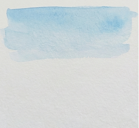 Step 1 of a tuscany watercolor paintings tutorial, applying a loose Cobalt Blue sky wash that fades to white near the horizon to create atmospheric depth.